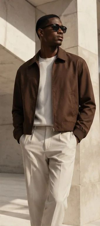 Close-up of a considered neutral fashion look